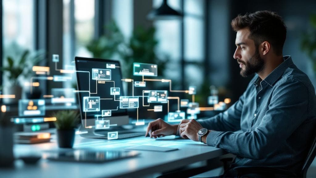Developer building complex AI agent workflows with visual tools